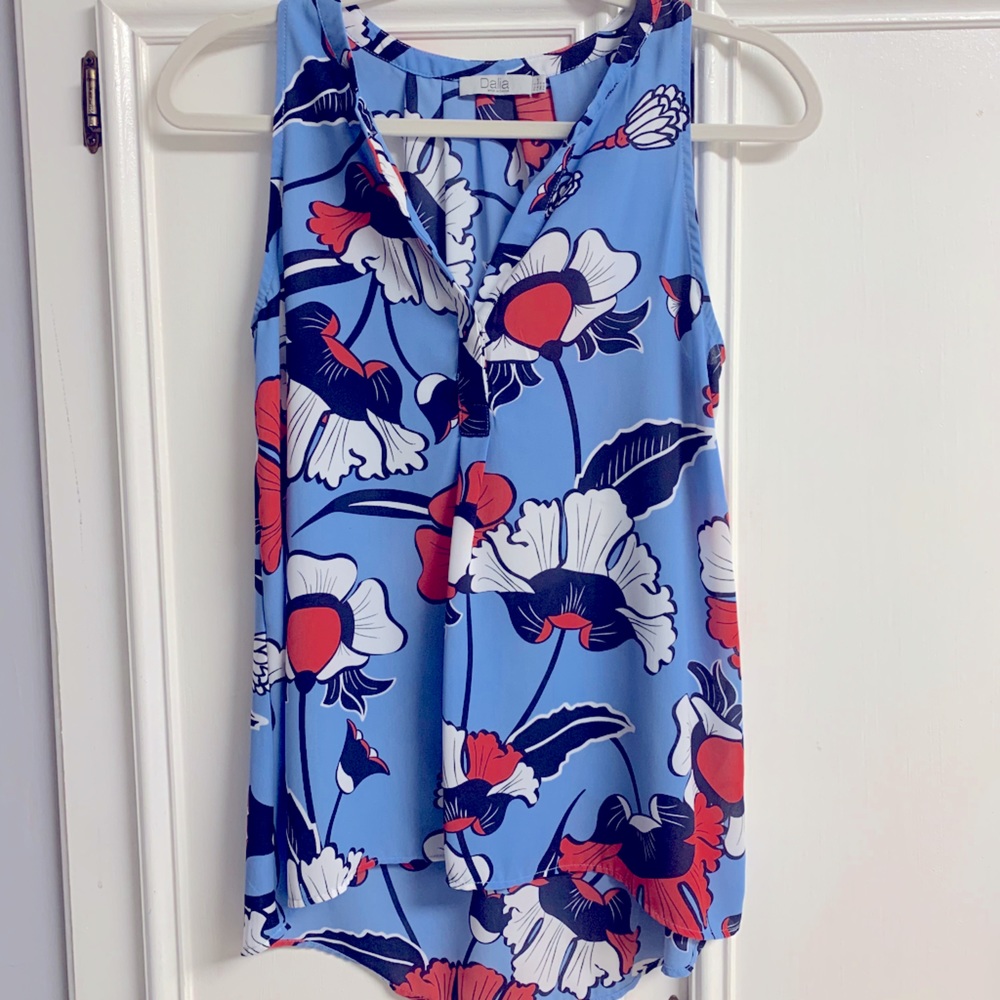 Blue Floral Sleeveless Blouse